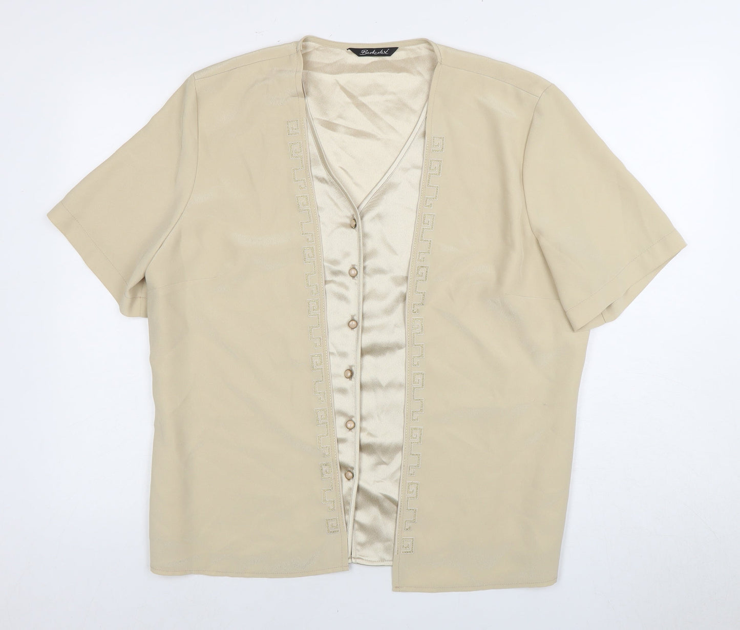 Berkertex Beige Women's Button-Up Blouse, Size 18, Short Sleeve