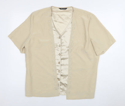 Berkertex Beige Women's Button-Up Blouse, Size 18, Short Sleeve