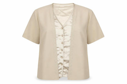 Berkertex Beige Women's Button-Up Blouse, Size 18, Short Sleeve