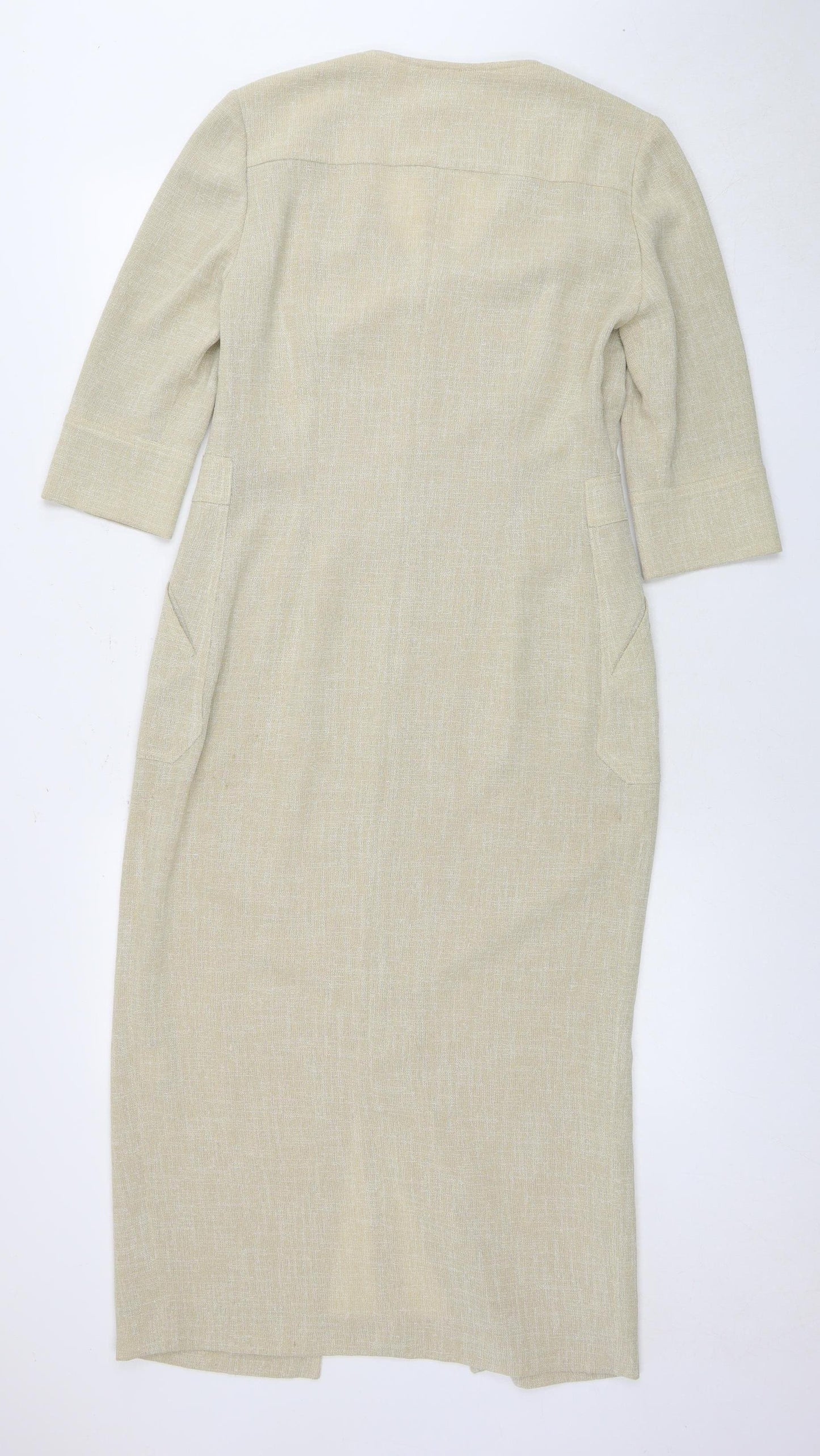 LUIS CIVIT Women's Beige Knee Length V-Neck Dress