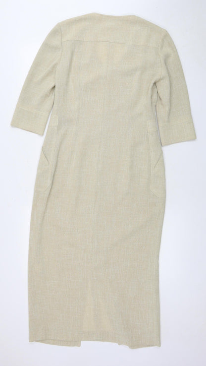 LUIS CIVIT Women's Beige Knee Length V-Neck Dress