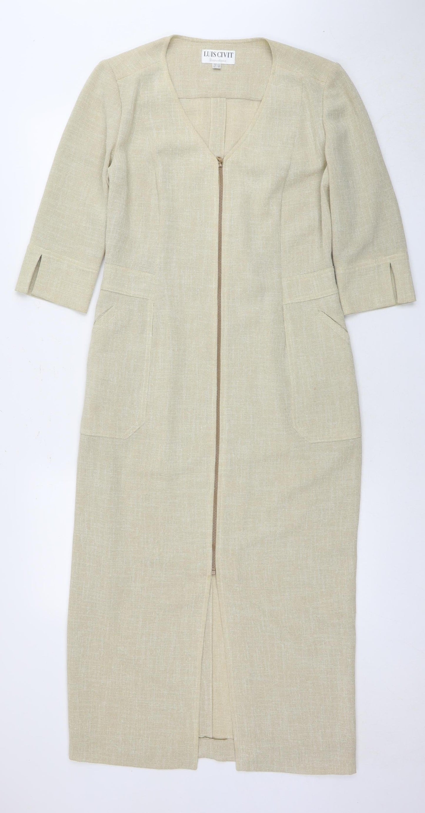 LUIS CIVIT Women's Beige Knee Length V-Neck Dress