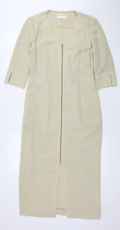LUIS CIVIT Women's Beige Knee Length V-Neck Dress