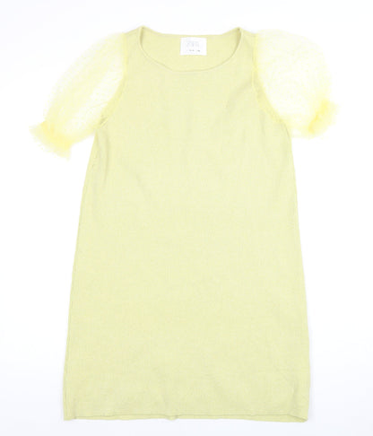 Zara Girls Green Knit Puff Sleeve Shift Dress 13-14 Years