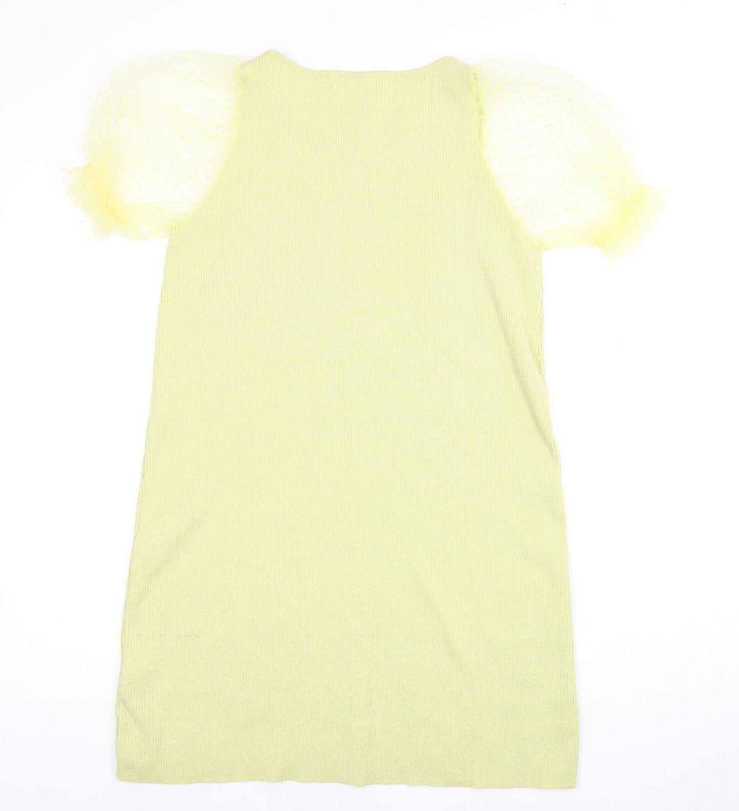 Zara Girls Green Knit Puff Sleeve Shift Dress 13-14 Years