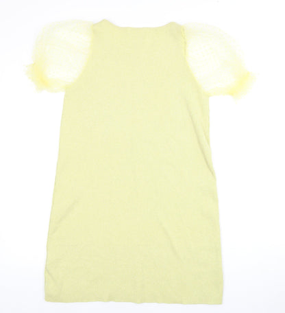 Zara Girls Green Knit Puff Sleeve Shift Dress 13-14 Years