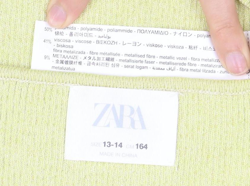 Zara Girls Green Knit Puff Sleeve Shift Dress 13-14 Years