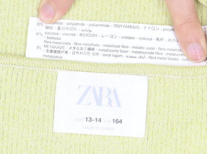 Zara Girls Green Knit Puff Sleeve Shift Dress 13-14 Years