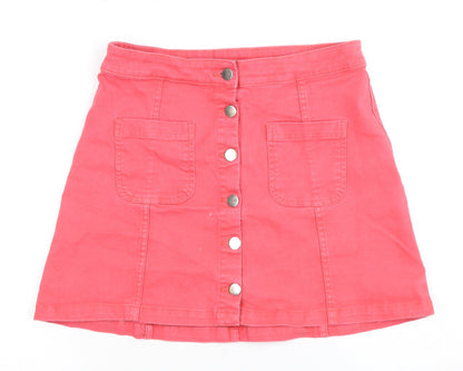 H&M Women's Pink A-Line Button Short Skirt Size 8