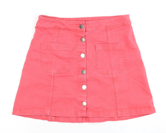 H&M Women's Pink A-Line Button Short Skirt Size 8