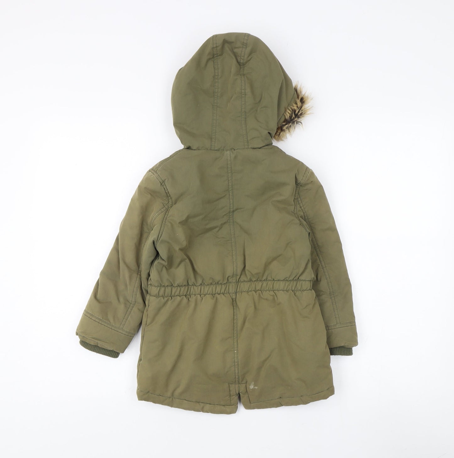 FatFace Girls Green Parka Coat 4-5 Years Faux Fur Hooded