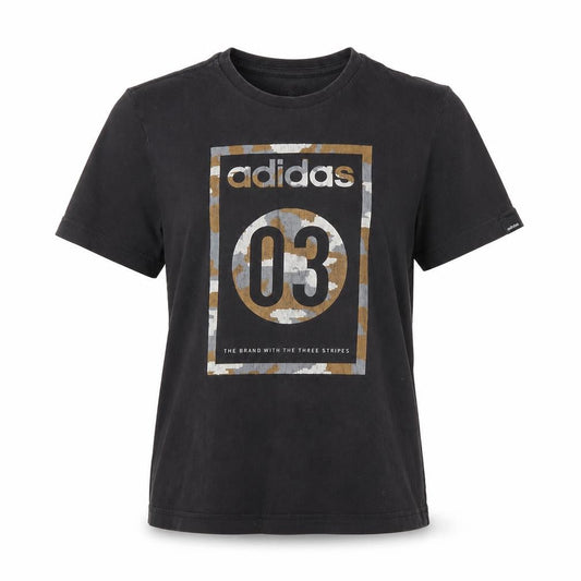 Front view of Adidas unisex black crew neck t-shirt, size 12