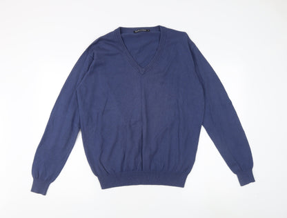 Woolovers Men's Blue V-Neck Cashmere Blend Jumper M