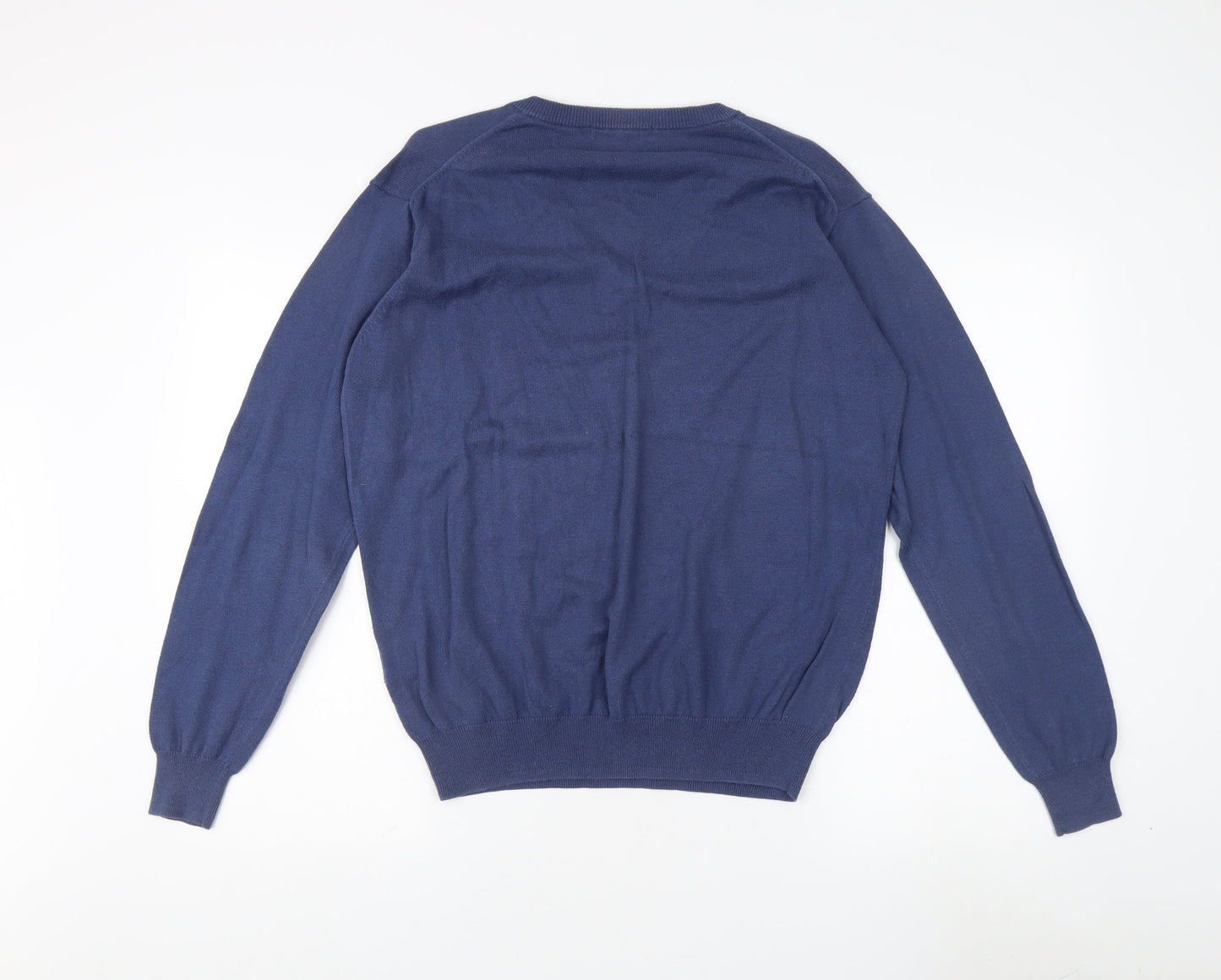 Woolovers Men's Blue V-Neck Cashmere Blend Jumper M