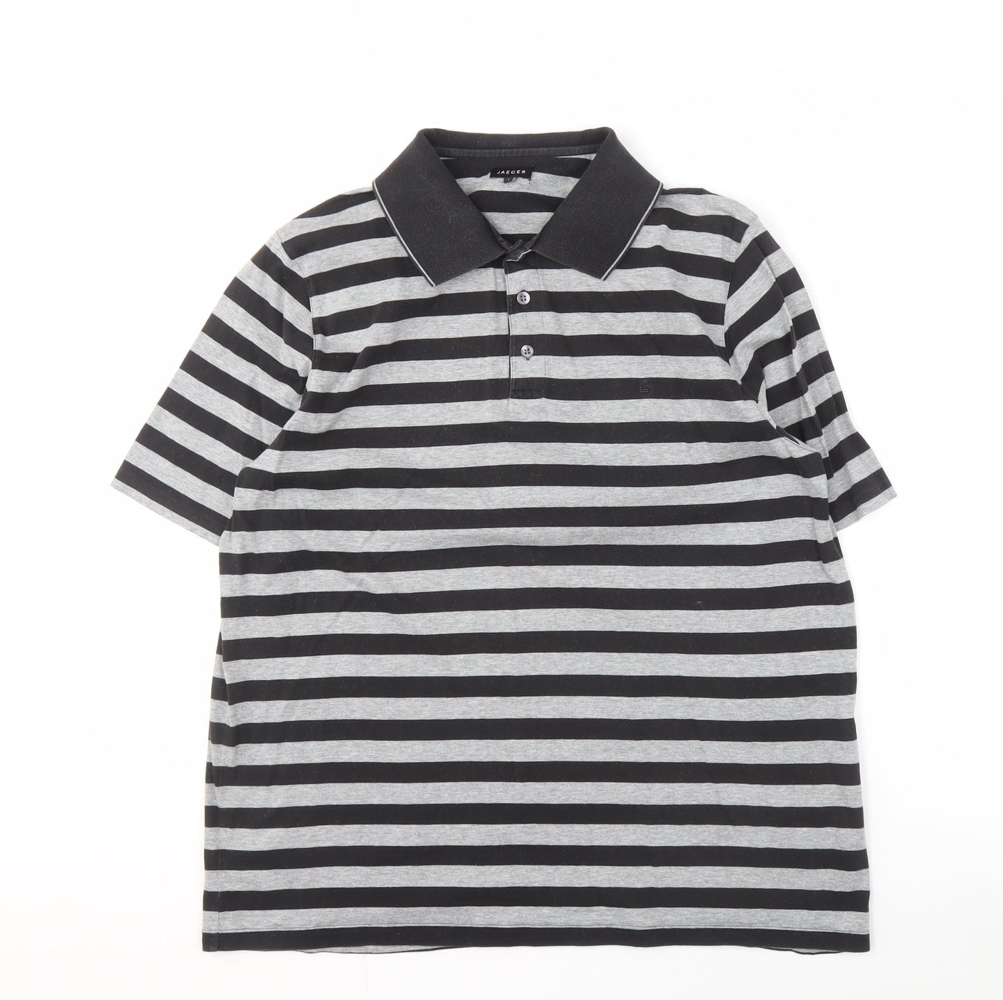 Jaeger Men's Black Striped Polo, Size L