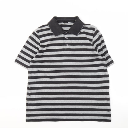 Jaeger Men's Black Striped Polo, Size L