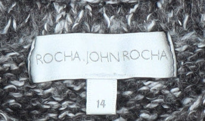 John Rocha Women's Grey Chunky-Knit Jumper Size 14