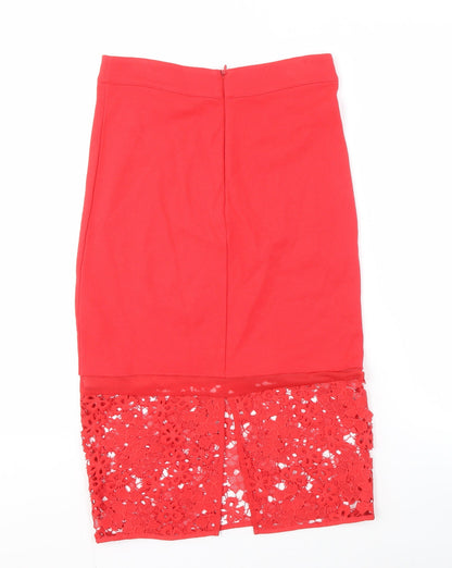 French Connection Women's Red Lace Pencil Skirt Size 8