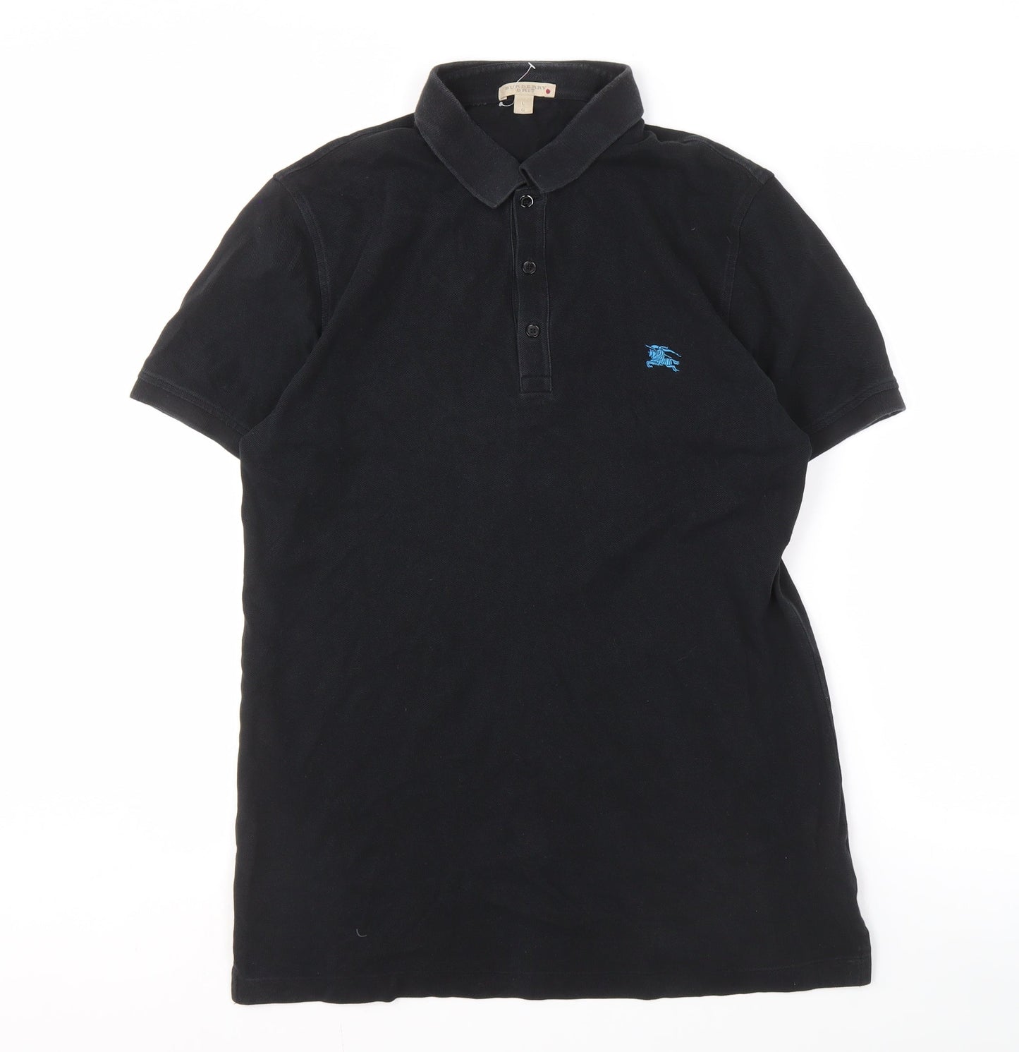 Burberry Men's Black Polo, Size L, Cotton Logo Accent