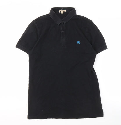 Burberry Men's Black Polo, Size L, Cotton Logo Accent