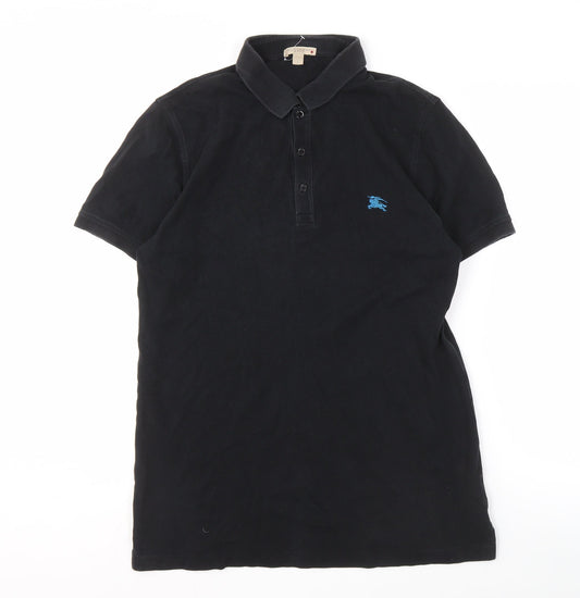 Burberry Men's Black Polo, Size L, Cotton Logo Accent