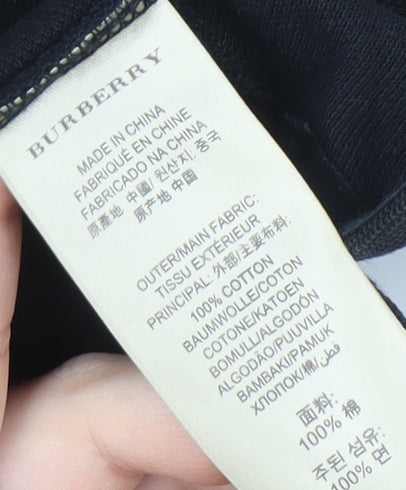 Burberry Men's Black Polo, Size L, Cotton Logo Accent