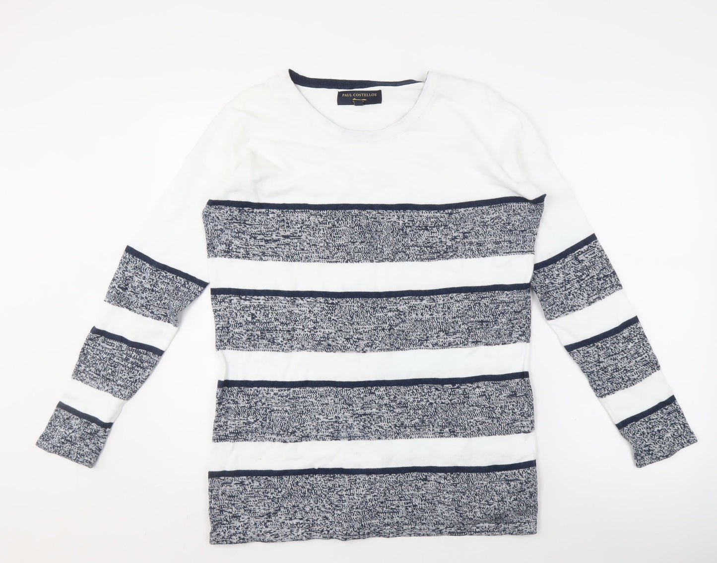 Paul Costelloe Men's L White Striped Pullover Jumper