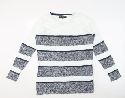 Paul Costelloe Men's L White Striped Pullover Jumper