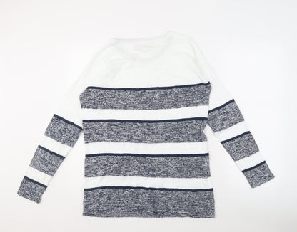 Paul Costelloe Men's L White Striped Pullover Jumper