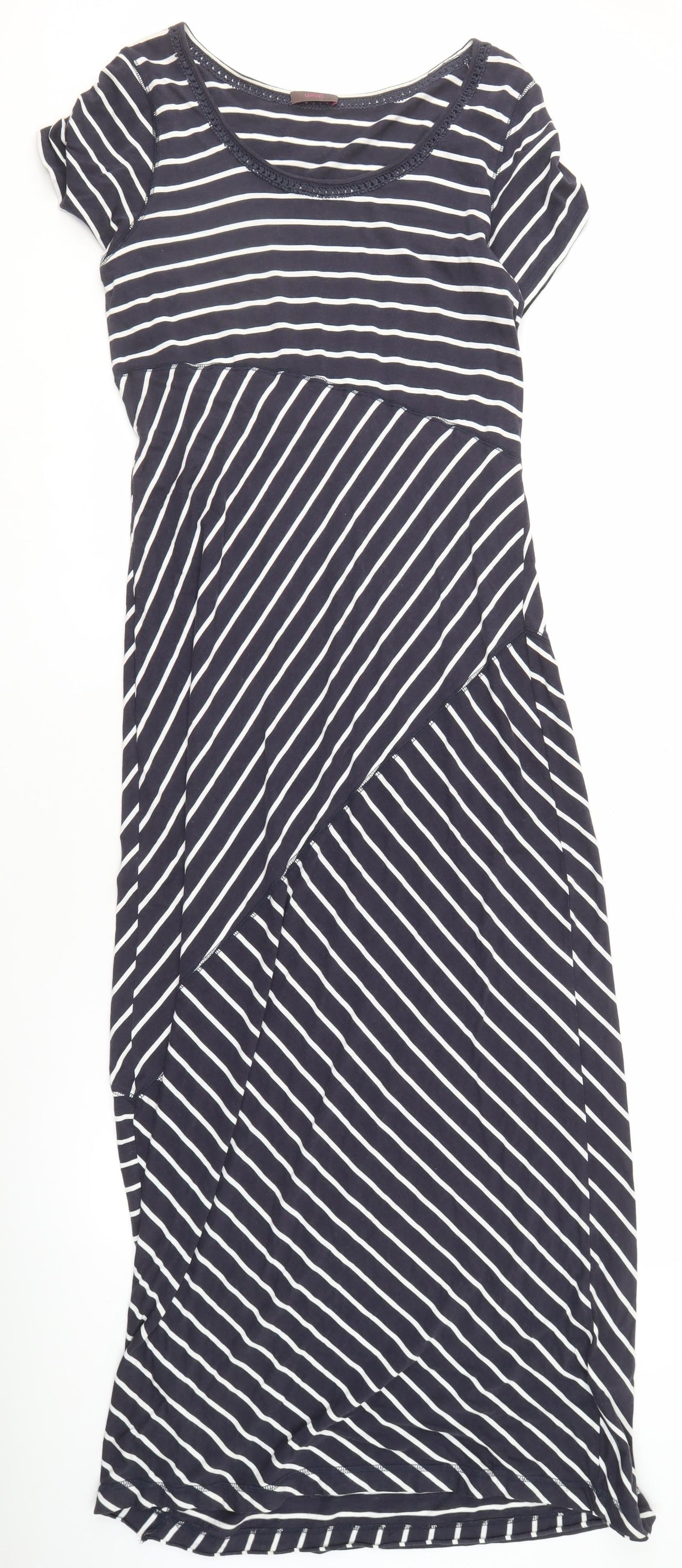 Wrap Women's Blue Striped Shift Dress, Size 14, Midi Length