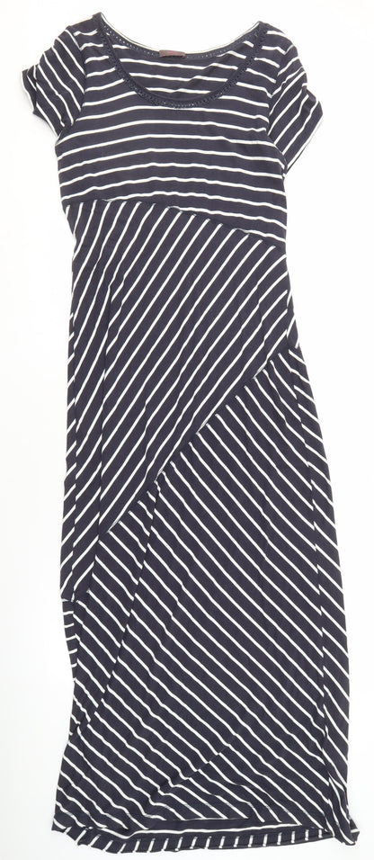 Wrap Women's Blue Striped Shift Dress, Size 14, Midi Length