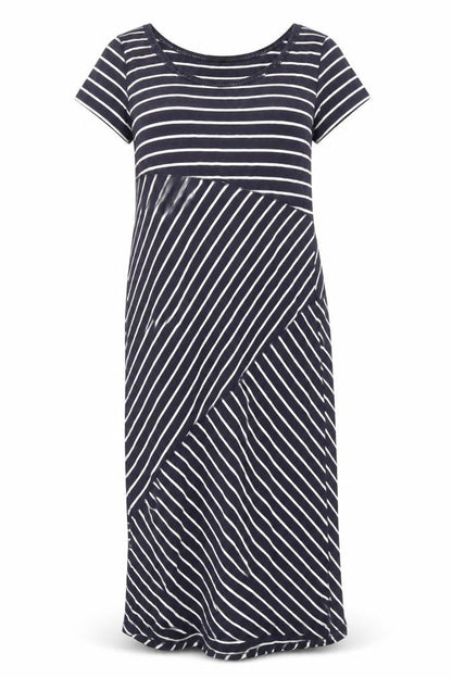 Wrap Women's Blue Striped Shift Dress, Size 14, Midi Length