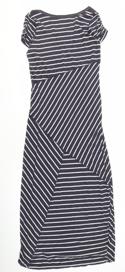 Wrap Women's Blue Striped Shift Dress, Size 14, Midi Length