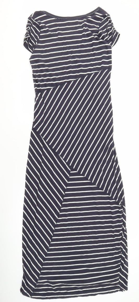 Wrap Women's Blue Striped Shift Dress, Size 14, Midi Length