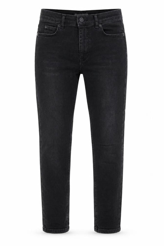 Front view of Whistles unisex black skinny jeans, size 26 slim, fit