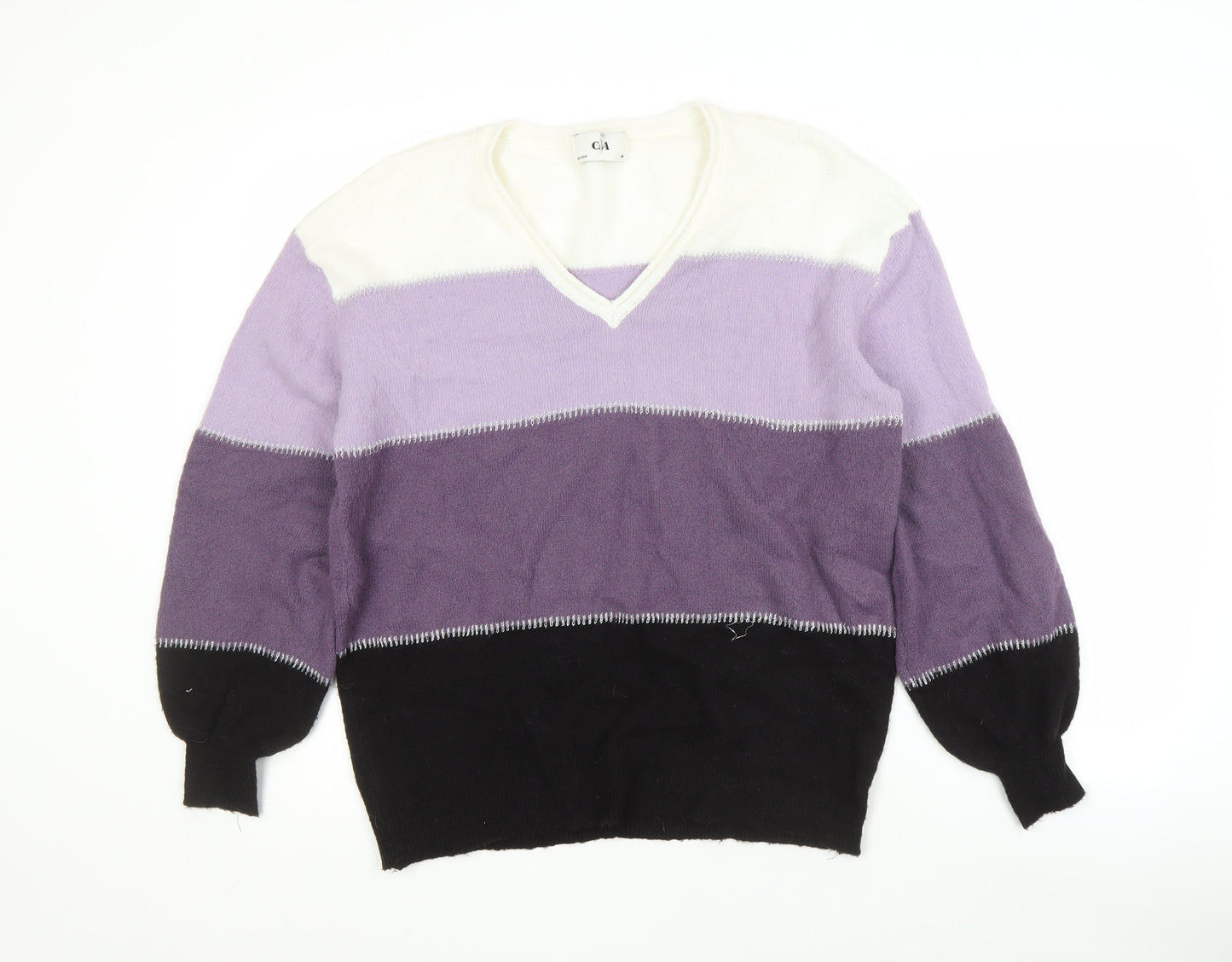 C&A Women's Multicoloured V-Neck Pullover Jumper M