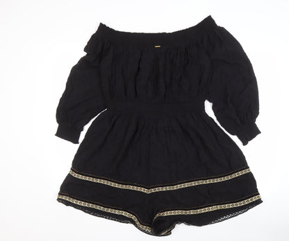 Superdry Women's Black Off-the-Shoulder Playsuit Size 16