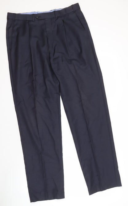 Marks and Spencer Men's Blue Wool Trousers Size 36/33