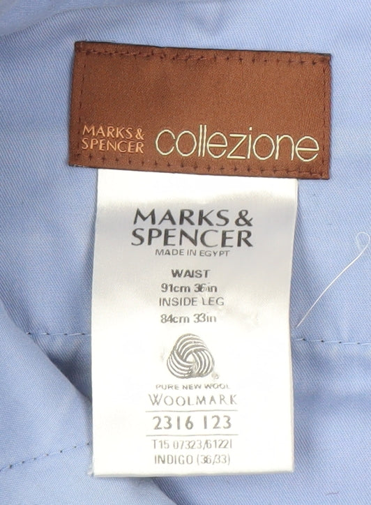 Marks and Spencer Men's Blue Wool Trousers Size 36/33