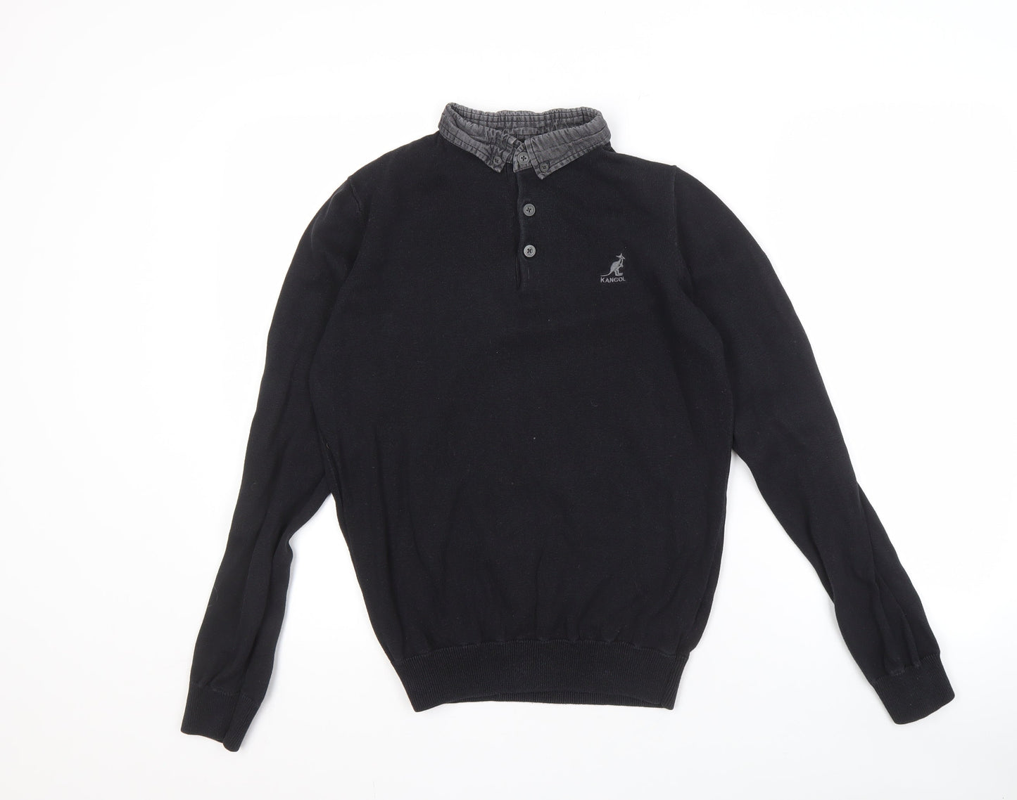 Kangol Men's Black Cotton Henley Jumper, Size S