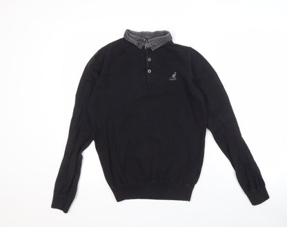 Kangol Men's Black Cotton Henley Jumper, Size S