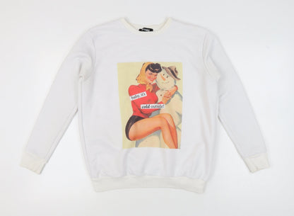 Missguided Women's White Pullover Vintage Graphic Sweatshirt