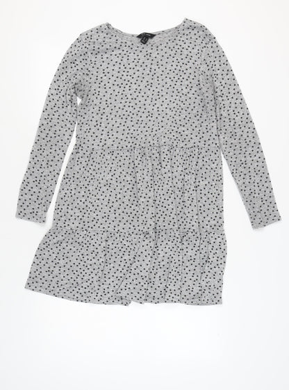 New Look Women's Grey Polka Dot Dress Size 14