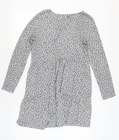 New Look Women's Grey Polka Dot Dress Size 14