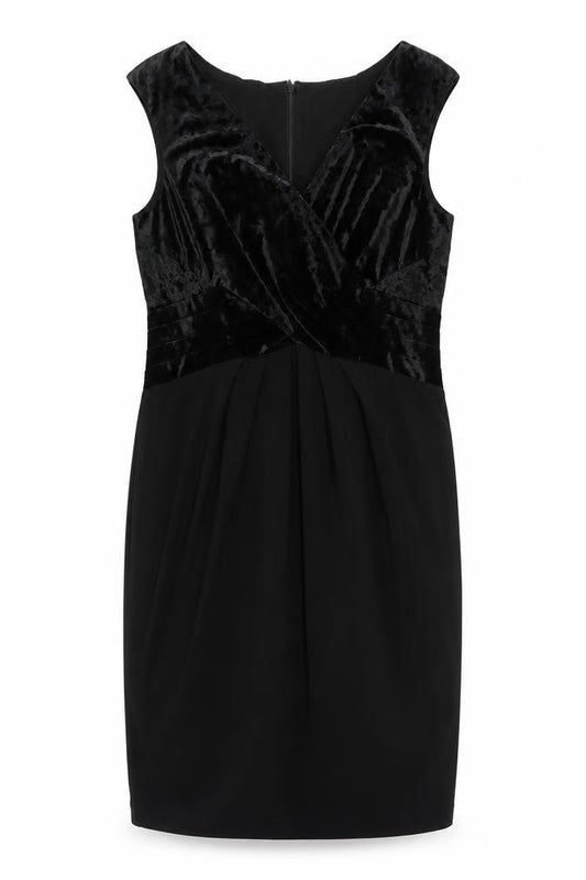 Front view of Roman Women’s Black V-Neck Velour Dress, size UK 12