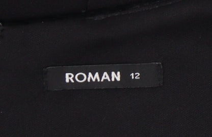 Roman Women’s Black V-Neck Velour Dress Size 12