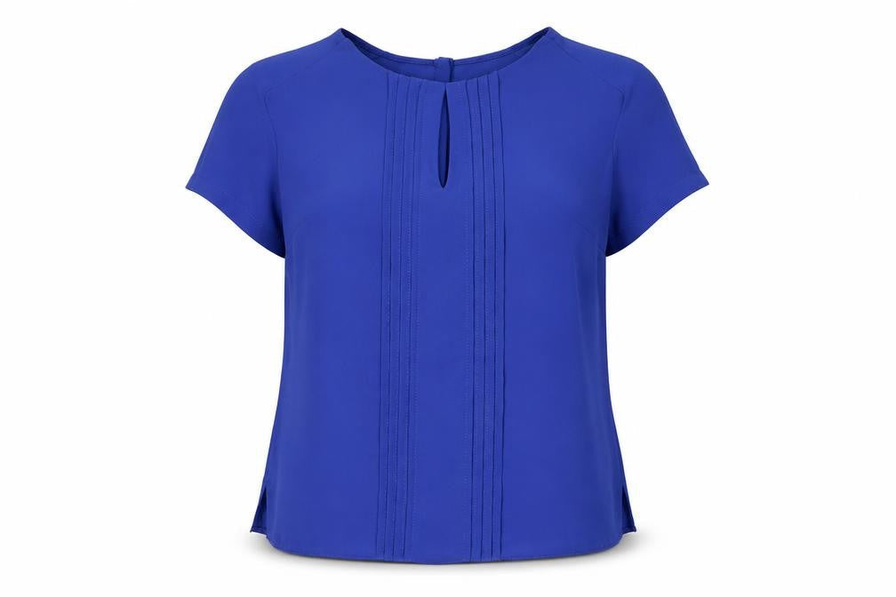 Front view of Wallis Women's Blue Blouse, size 10, Crew Neck, Casual