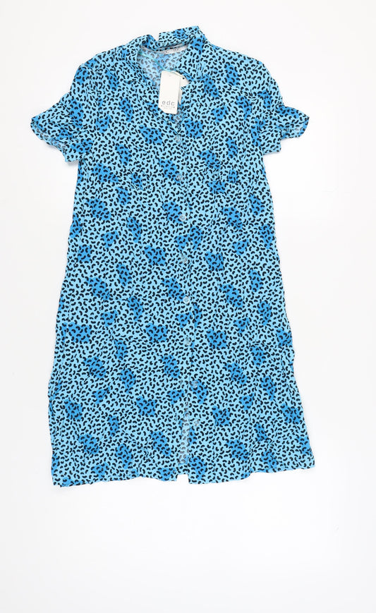EDC Women's Blue Animal Print Shirt Dress, Size 4