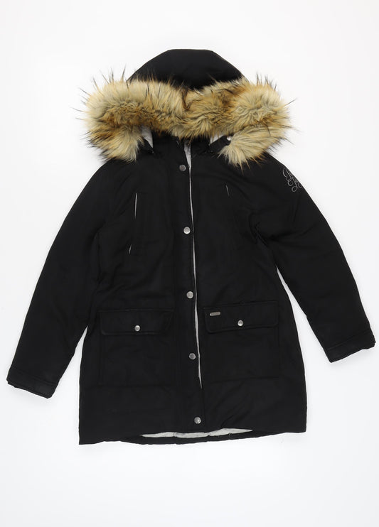 Pepe Jeans Teens Black Parka Jacket with Fur Trim
