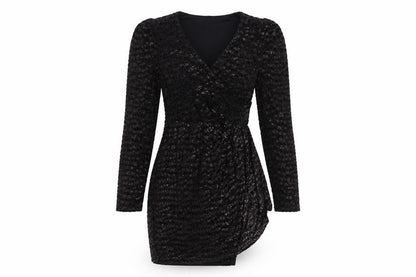 Warehouse Black Wrap Dress Women’s Size 8 Velvet Party
